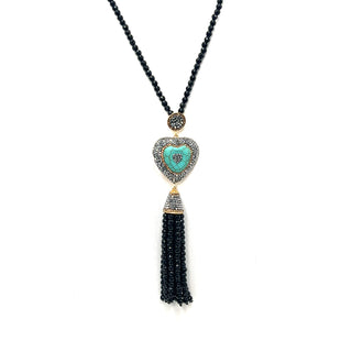Style the Turquoise Hematite Gemstone Heart Necklace exclusively at Born To Glam