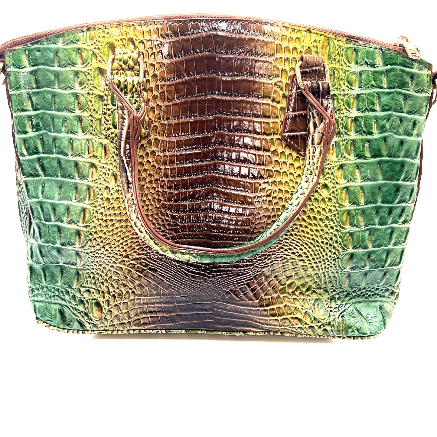 Green Brown Vegan Leather Crocodile Print Handbag