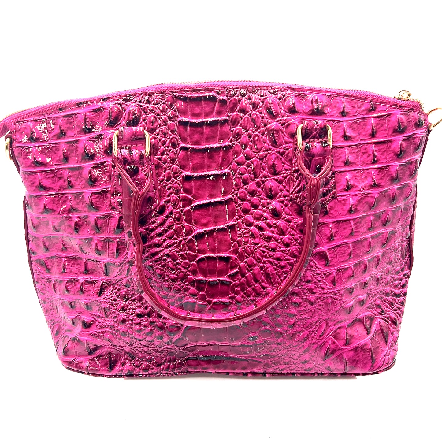 Fuchsia Vegan Leather Crocodile Print Handbag