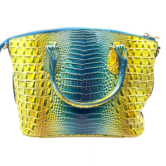 Lime Teal Vegan Leather Crocodile Print Handbag