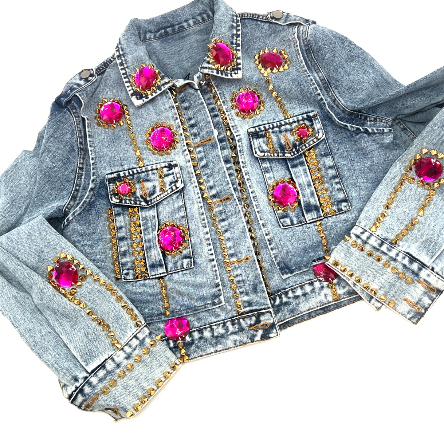 Hot Pink Crystal Studded Denim Jacket