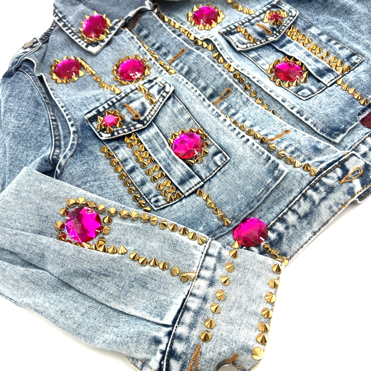 Hot Pink Crystal Studded Denim Jacket