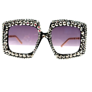 Sparkling Rhinestone Square Frame Sunglasses - Born To Glam