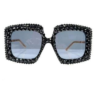 Sparkling Rhinestone Square Frame Sunglasses - Born To Glam