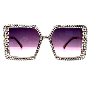 Rhinestone Ombre Oversized Square Frame Sunglasses - Born To Glam