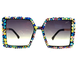 Rhinestone Ombre Oversized Square Frame Sunglasses - Born To Glam