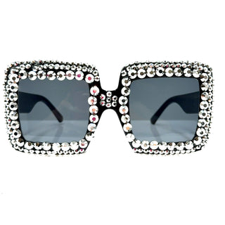 Rhinestone Oversized Square Frame Sunglasses - Born To Glam