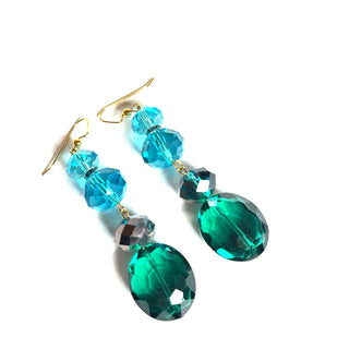 Teal Green Long Crystal Dangle Earring - Born To Glam