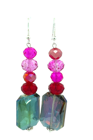 Multicolored beaded earrings on a white background