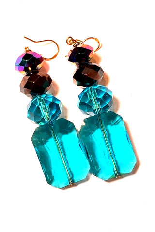 Purple Turquoise Rectangle Drop Earring - Born To Glam
