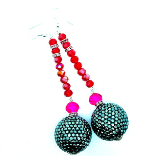 Red Silver Gumball Statement Earring