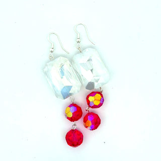 Clear & Pink Rectangle Dangle Earrings