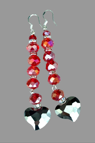 Silver Red Heart Drop Earrings - Born To Glam