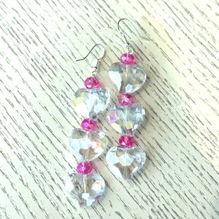 Clear Pink Heart Drop Earrings