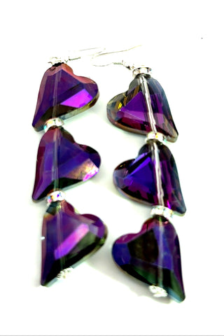 Purple Iridescent Heart Drop Earrings - Born To Glam