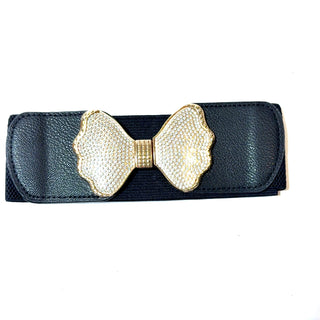 Black Crystal Bow Stretch Belt - Born To Glam