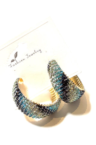 Blue Ombre Graduated Hoop Rhinestone Earring