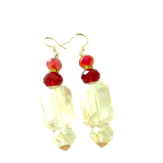 Clear & Red Rectangle Drop Earring