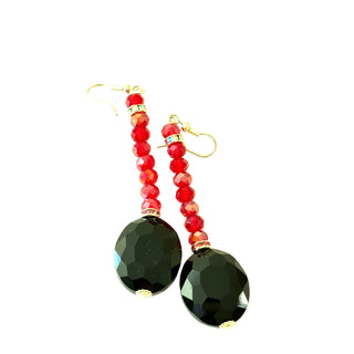 Black Oval Red Drop Crystal Earring