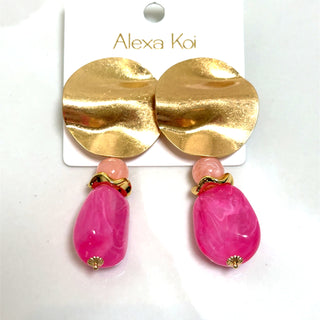 Style the Golden Disc Pink Dangle Earring exclusively at Born To Glam