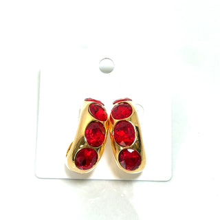 Red and gold crystal stud earrings with a sparkling compact stud design.