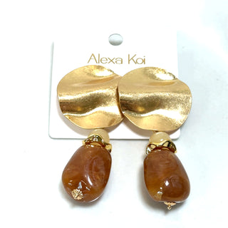Golden Disc Brown Dangle Earring featuring a warm gold disc design with a rich brown hanging accent.