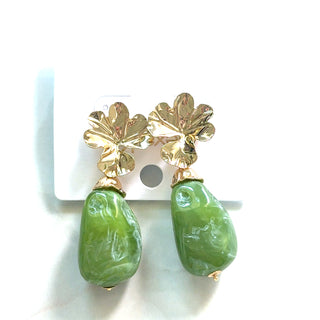 Olive Green & Gold Floral Earring