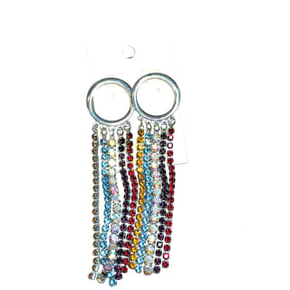 Silver Multi Rhinestone Fringe Earrings