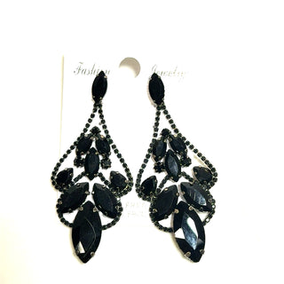 Black Rhinestone Floral Earrings