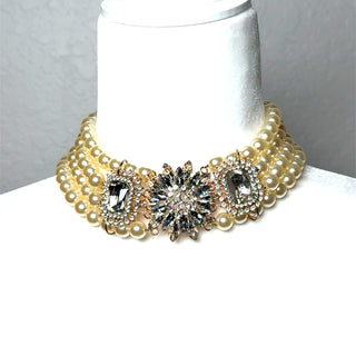 Pearl Crystal Statement Necklace and Earrings Set