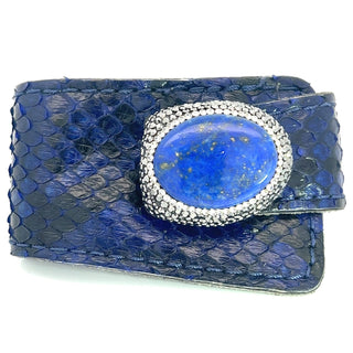 Royal Blue Snakeskin Print Leather Wraparound Gemstone Bracelet - Born To Glam