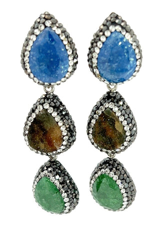 Blue Green Gemstone Sterling Silver Earring - Born To Glam