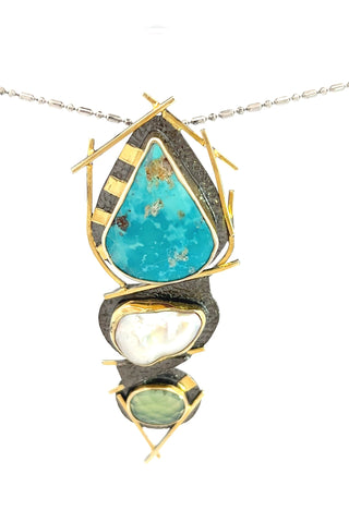 Large Turquoise Pearl Sterling Silver Pendant Necklace - Born To Glam