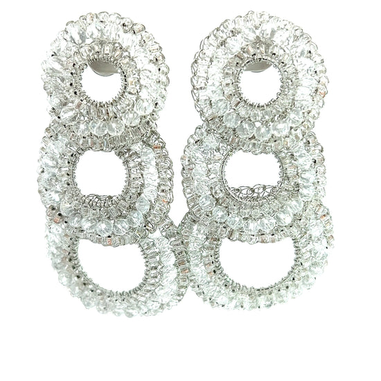 Crystal Triple Circle Long Statement Earring - Born To Glam