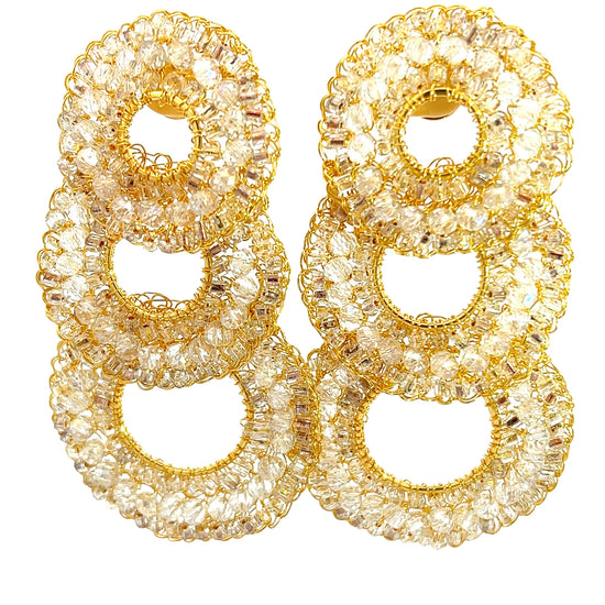 Gold Triple Circle Crystal Statement Earring - Born To Glam