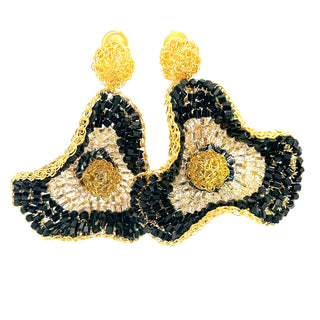 Black and Gold Flower Statement Earring - Born To Glam