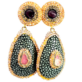 Gray and Rose Gold Shagreen Gemstone Earrings - Born To Glam