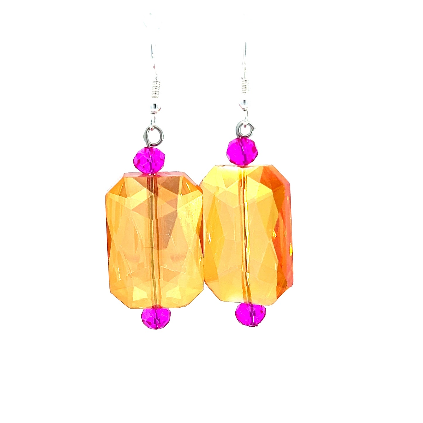 Pink & Champagne Colorized Rectangle Crystal Earring