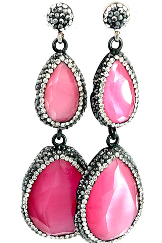 Pink Tourmaline Long Sterling Silver Earring - Born To Glam