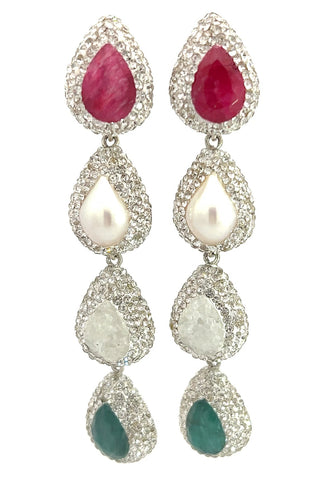 White Crystal Gemstone Long Sterling Silver Earring - Born To Glam