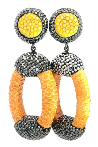 Yellow Shagreen Crystal Oval Earring - Born To Glam