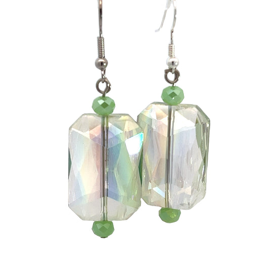 Green Colorized Rectangle Crystal Earring