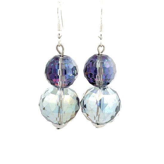Silver Colorized Crystal Sphere Earring
