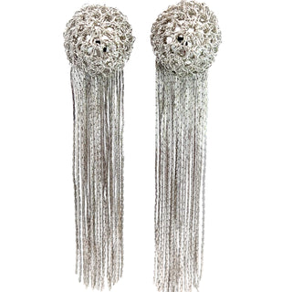 Silver Sphere Long Fringe Earring - Born To Glam