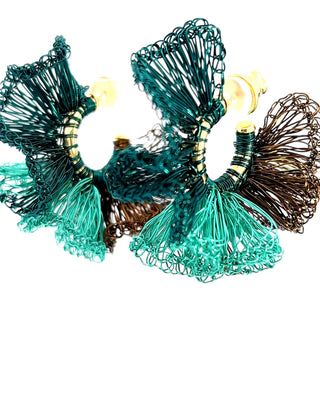 Green, Teal & Brown Small Ruffle Hoops - Born To Glam
