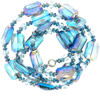 Blue Colorized Rectangle Crystal Long Necklace - Born To Glam