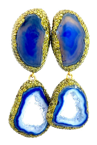 Blue Hues Double Agate Sterling Silver Earring - Born To Glam