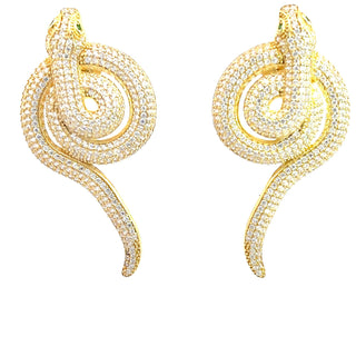 Gold CZ Crystal Serpent Drop Earring - Born To Glam