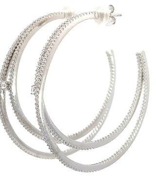 Crystal CZ Sterling Silver Double Hoop Earring - Born To Glam