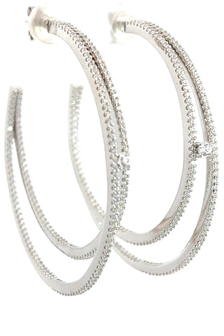 Crystal CZ Sterling Silver Double Hoop Earring - Born To Glam